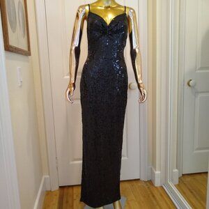 PAPELL BOUTIQUE vintage gorgeous Black sequined evening gown dress Size 4